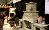 Portable stone fireplace can be assembled on site.