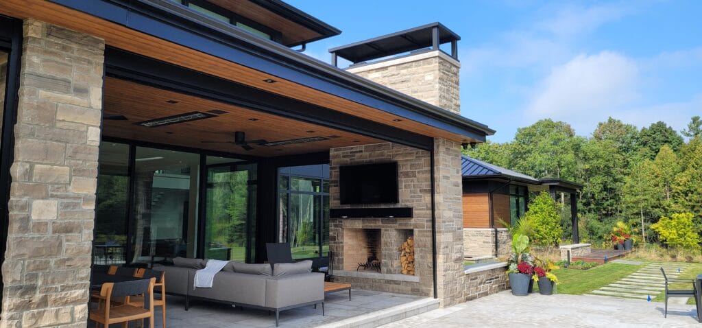 Custom Wood Burning Natural Stone Fireplace Masonry